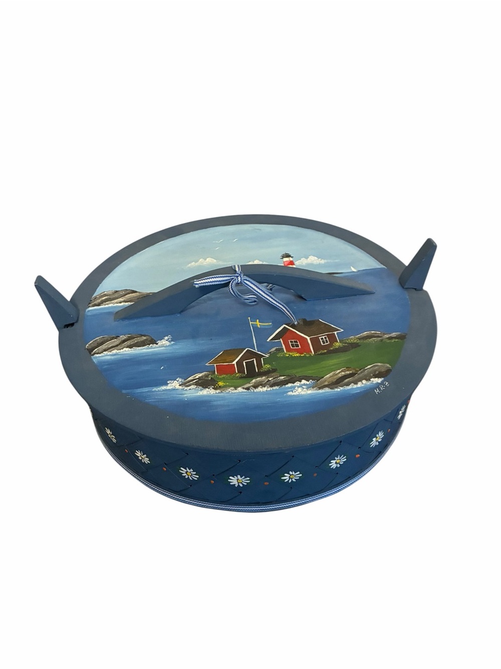 Maria Rask-Zilen Swedish Hand Painted Bentwood Box Nautical Lighthouse Svepask